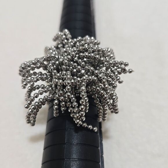 Jewelry - Silver Beaded Pom Pom Ring